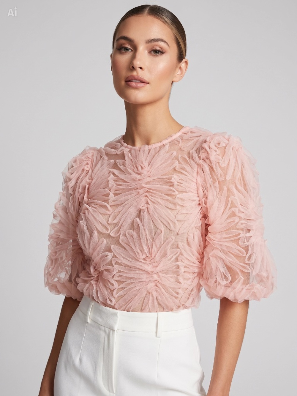 Zara Textured Tulle Puff Sleeve Top • Size M • NWT